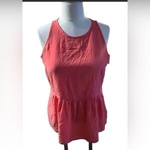 Ecru Women Orange Sleeveless Silk Top L